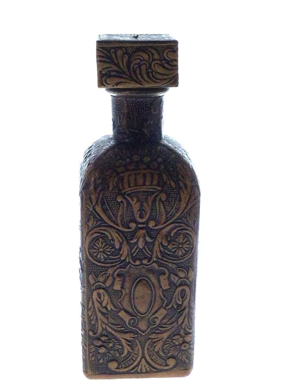 Vintage Leather Wrapped Decanter Bottle W/Stopper 10 inches Tall